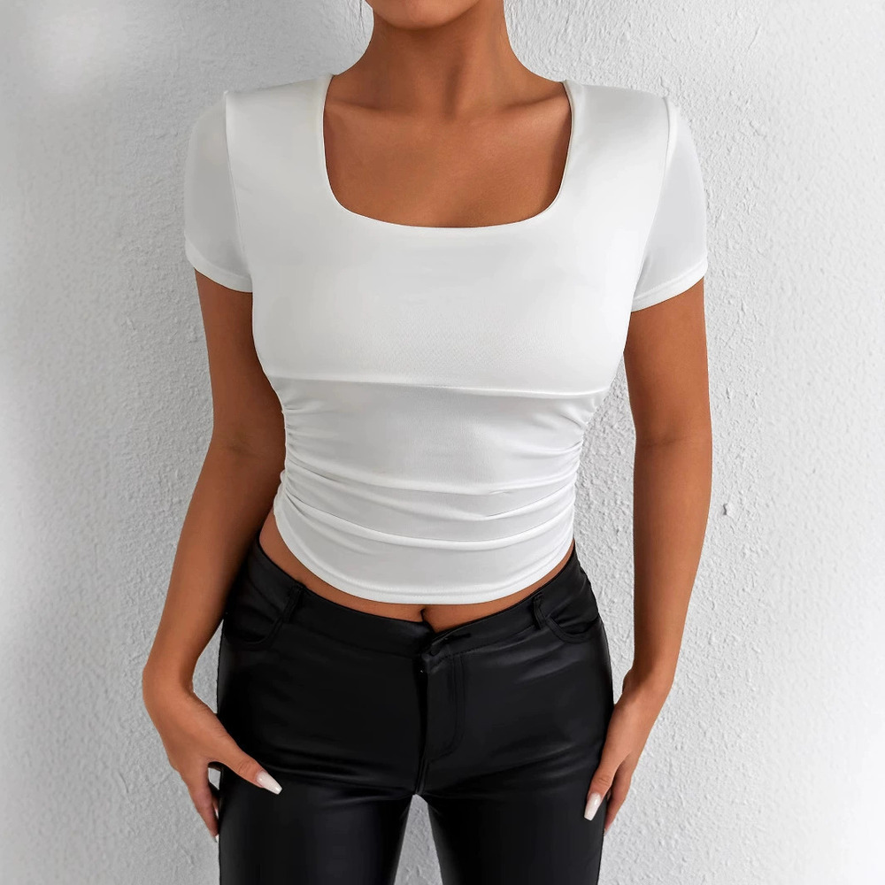 Zara Summer Short Sleeve Square Neck Slim Fit Basic T-Shirt